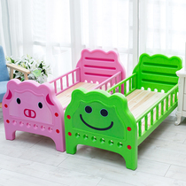 Childrens single bed Baby bed with fence Kindergarten nap special bed Cartoon plastic plank bed widened folding