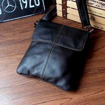 Mens first layer cowhide casual leather shoulder crossbody bag business Ipad bag vertical personality back cross Bag Mens bag