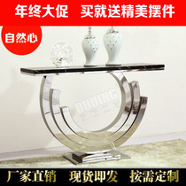 Custom stainless steel American semi-round table table hotel living room partition marble wall side table Chinese porch