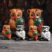 Wood carving owl ornaments Thai handicrafts Home decoration ornaments Living room ornaments to ward off evil spirits New products sale