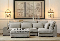 French solid wood furniture fabric sofa American European style retro living room fabric removable and washable corner sofa