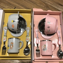 Korean modern house counter Princess bear picture stainless steel Childrens bowl fork spoon gift box set