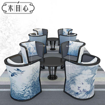 New Chinese style solid wood leisure sofa chair modern simple circle chair cafe sales office single fabric negotiation chair