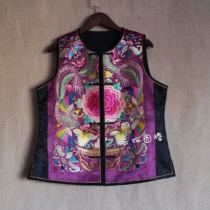 Cloud decoration totem original womens top Hand-embroidered big peony silk satin top horse clip ethnic style womens top