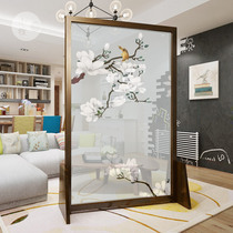 Xiaodans living room solid wood screen modern new Chinese porch partition calligraphy and painting movable fabric small seat screen