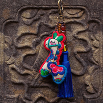 Wangs hand creative cute pony Zodiac keychain original hand embroidery cotton and linen bag pendant retro creative small fresh