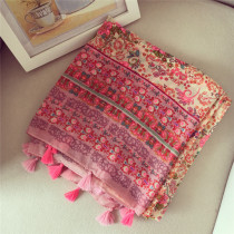 2020 spring and summer national wind cotton and hemp shawl gauze towel sunscreen seaside floral tassel scarf Beach scarf woman