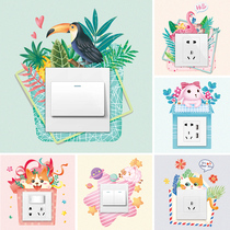 ins hipster plant socket decorative sticker switch sticker wall sticker cartoon animal light switch protective cover self-adhesive