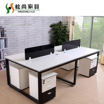 Hefei custom-made four-person desk steel frame staff desk double staff computer desk with lock simple modern white