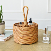 Naturally Vietnam and Indonesia hand-woven rattan straw four-grid handle storage basket frame basket storage box