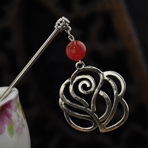 Retro hair ornaments red agate rose classical hair hairpin step hair National Style Female gift