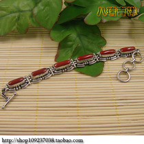 Nepal pure handmade 925 pure silver inlaid with natural jewel bracelet