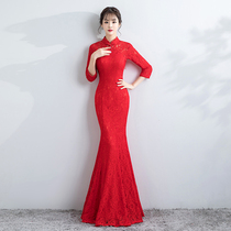 Toast service cheongsam 2021 summer new red Bride wedding dress wedding dress slim fishtail long evening dress