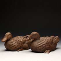 Yixing Purple Sand Taiwan tea pot Republic of China old objects handmade antique tea pet Mandarin Duck ornaments antique paperweight sculpture