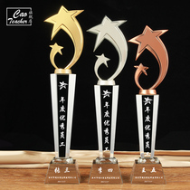 Crystal trophy custom production lettering thumb creative five-pointed star medal Enterprise souvenir Basketball game trophy
