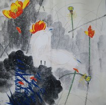 Pure Hand Painted four-ruler Dou Fang Writing of the State Painter Lotus Flowers and Bird Paintbook Dining Room Restaurant Decoration Hung Painting Calligraphy 34