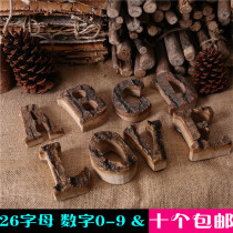 With bark solid wood vintage wooden English alphanumeric clothing store cafe DIY soft decorations