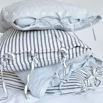 Homemade niche quality goods Nordic ins wind full 100% linen washed yarn-dyed striped strap pillowcase pillowcase