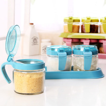 Kitchen supplies glass seasoning tank condiment box with lid spoon seasoning box plastic multi-grid detachable seasoning box