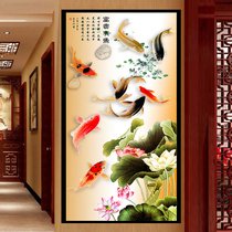 New 5d diamond painting full of diamond embroidered lotus entrance vertical version point paste diamond cross stitch nine fish drawing living room masonry painting