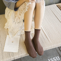 3 Double-day womens boat Socks lace lace mid-tube pure cotton socks bamboo fiber retro Mori Princess short socks