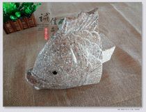 Red stone carving fish head water spray garden landscape fountain fish stone dolphin water spray Huian stone crafts