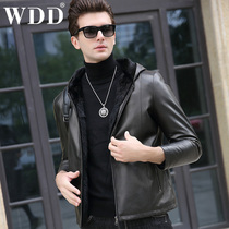 Haining fur one piece Mens leather coat Mink liner Hooded sheepskin jacket Fur Mink coat Jacket