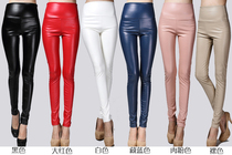 Autumn and winter European and American pseudo-mother dress large size plus velvet PU color imitation leather leggings high waist tight leather pants trousers thin