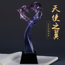 Love wings Glass trophy Public welfare charity activities Party dance competition Crystal trophy custom award epidemic