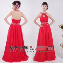 Spot dress red chiffon nail bead dress bride toast dress party performance stage dress