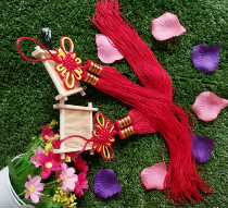 Folk characteristics red and yellow double line crafts Chinese knot tassel hanging spike Gold line flower spike gift pendant ornament