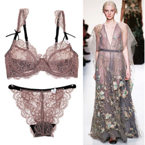  Spring underwear set fat mm big chest small ultra-thin bra lace transparent sexy gathered large size bra female