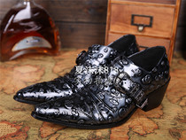 New Pointed Yinglun Shoes Casual Personality Male Leather Shoes High Heel Leather Shoes Korean version Carved Flowers inside Heightening Mens Leather Shoes