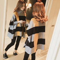 Maternity sweater autumn long loose bat sleeve cape jacket autumn winter coat large size turtleneck sweater