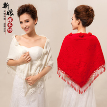  2021 new autumn and winter wedding shawl bridesmaid dress shawl red small jacket plush triangle scarf wool shawl
