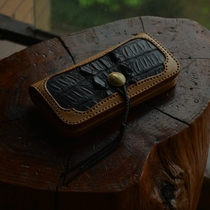 Leather Workshop Pure handmade Long paragraph two-fold Vegetable Tannic Leather Inlaid Avocado Leather Wallet Chaab Leupe Space