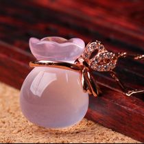 Wanpeach Blossom money bag Extremely Beautiful Natural Powder Crystal Fu Bag Pendant Female Hibiscus Stone Ornament Crystal Necklace