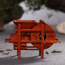 Haolin Xuan Huali Wood black Catalpa wood miniature feng shui ornaments stone grinding windmill five grain Fengdeng antique wood carving