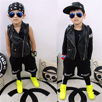 Kai Kai Show tide brand new Korean version of childrens hip-hop hip-hop dance leather vest Men and womens childrens catwalk motorcycle leather vest