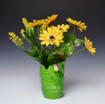 Ceramic lotus vase line incense vase flower arrangement Lotus leaf incense tube Buddhist supplies Dehua white porcelain ornaments