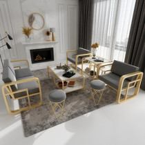 Nordic wrought iron sofa living room Business reception reception double coffee table Single sofa side round stool combination set