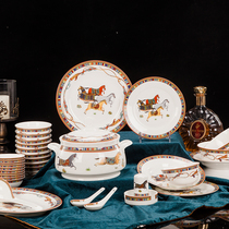 Tableware bowl set Household European luxury dishes Bone China tableware Jingdezhen ceramics 56 head combination