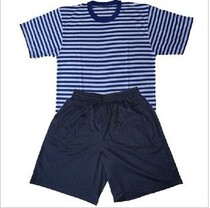 Sea soul shirt physical training clothing mens and womens summer short sleeve blue and white round neck T-shirt sports suit navy shirt