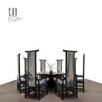  New Chinese round dining table Modern minimalist creative retro hotel club restaurant solid wood dining table combination furniture