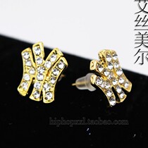 New York Yankees exaggerate hip hop street dance ear nails Hip Hop Bling MLB NY Earring
