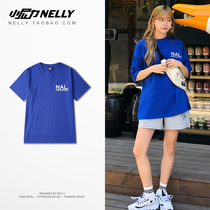 National tide original American street retro loose full blue letter printing short-sleeved T-shirt mens and womens half-sleeve tide brand