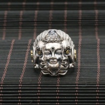Factory supply S925 pure silver ornament fashion ethnic wind with a barking man breaking the magic and blurring the ring