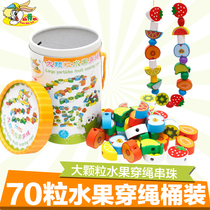 Young students 70 wooden large fruit building blocks skewers children early education cognitive learning Enlightenment toys