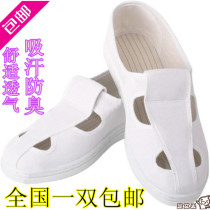 Anti-static shoes four-hole canvas shoes PU thick soft sole men and women workers labor protection shoes four eyes dust-free shoes White Blue