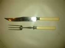 French 19-century milky white teeth large fork knife shared cutlery